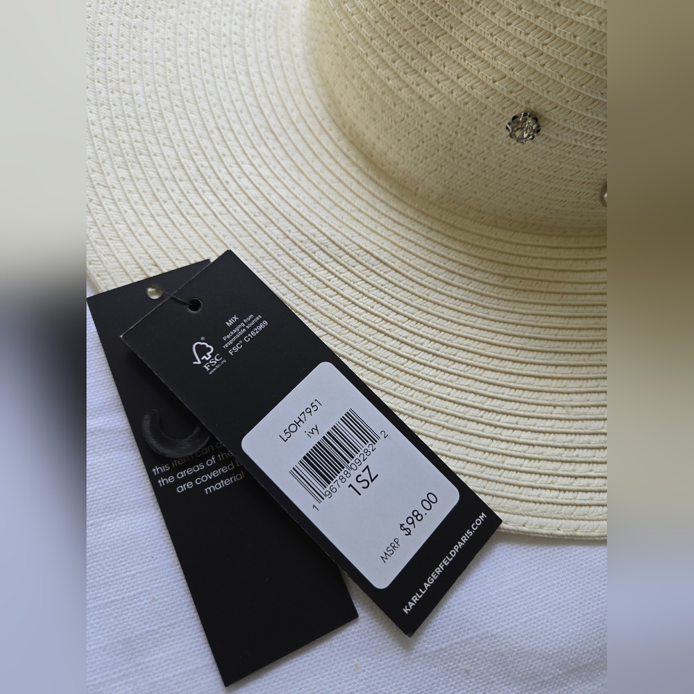 Karl Lagerfeld Cream Wide Brim Hat, Beach - Picture 7 of 7